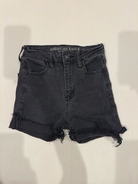 American Eagle Outfitters Black Frayed High-Rise Denim Shorts